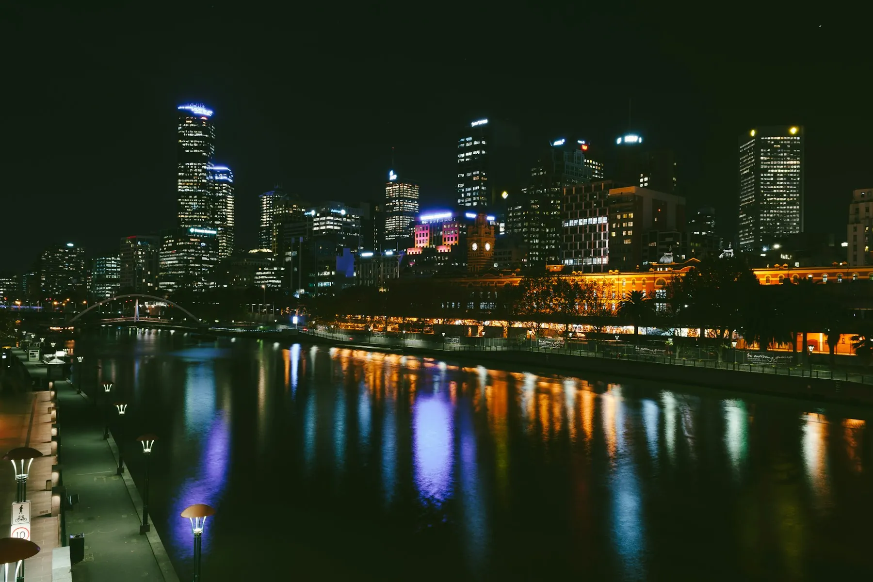 Melbourne skyline at night across the Yarra River